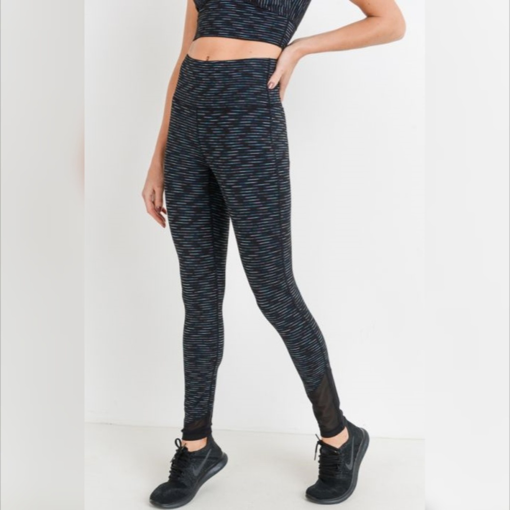 Nebula Stripe Print Highwaist Mesh Wrap Leggings